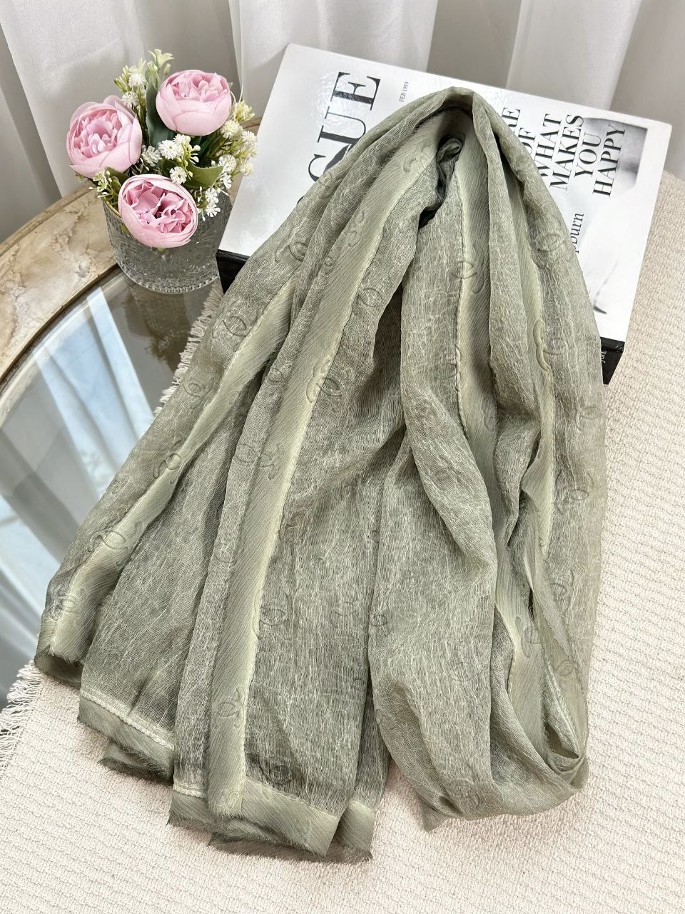 شال حریر نخ وارداتی طرح شَنِلChanel