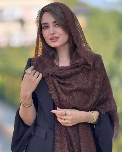 شال کنفی حصیریِ نخی دور ریش وارداتی رنگ قهوهای